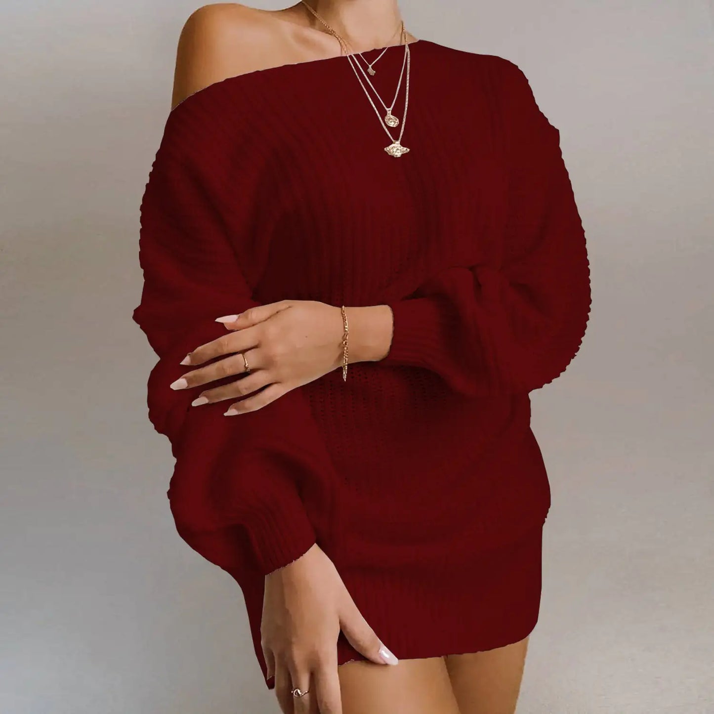 Off-Shoulder Women's Knitted Sweater Dress